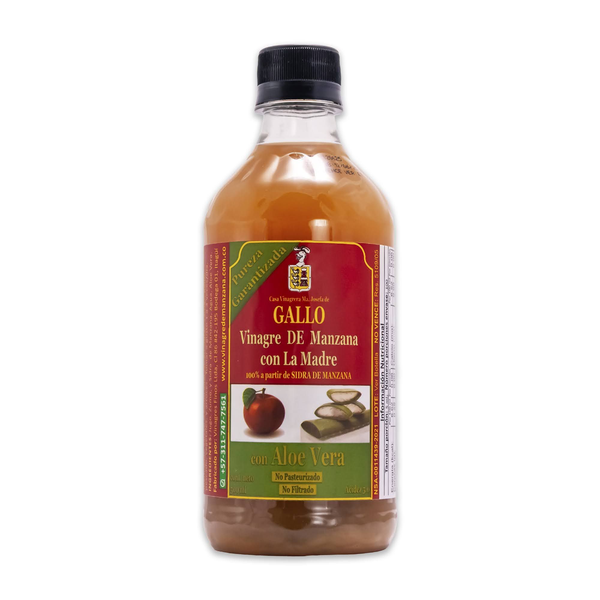 VINAGRE DE MANZANA CON LA MADRE Y ALOE VERA X 500 ML