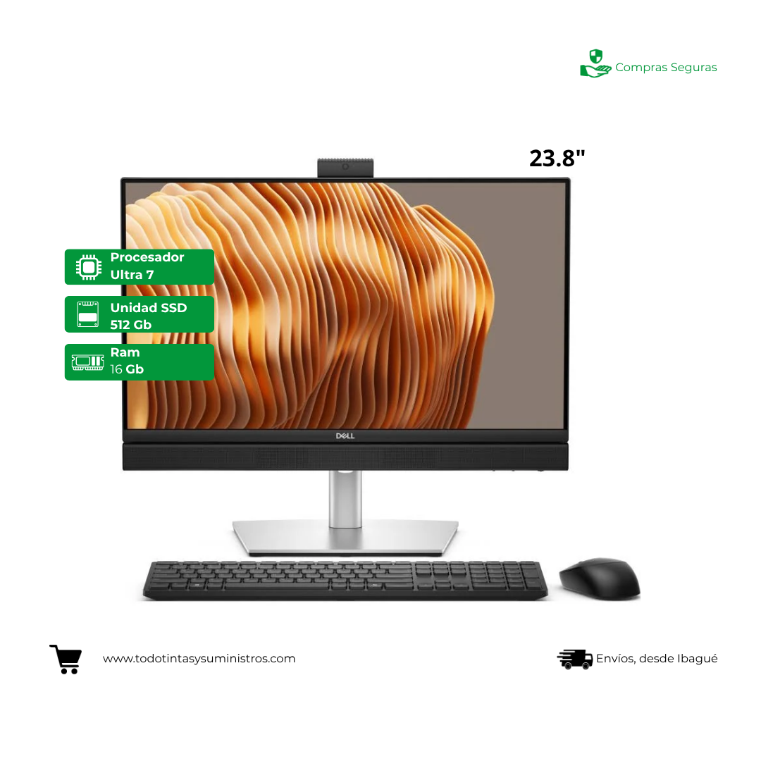 Equipo AIO Dell Pro 24 Ultra 7 Ram 16GB Ssd 512GB Windows 11 Pro