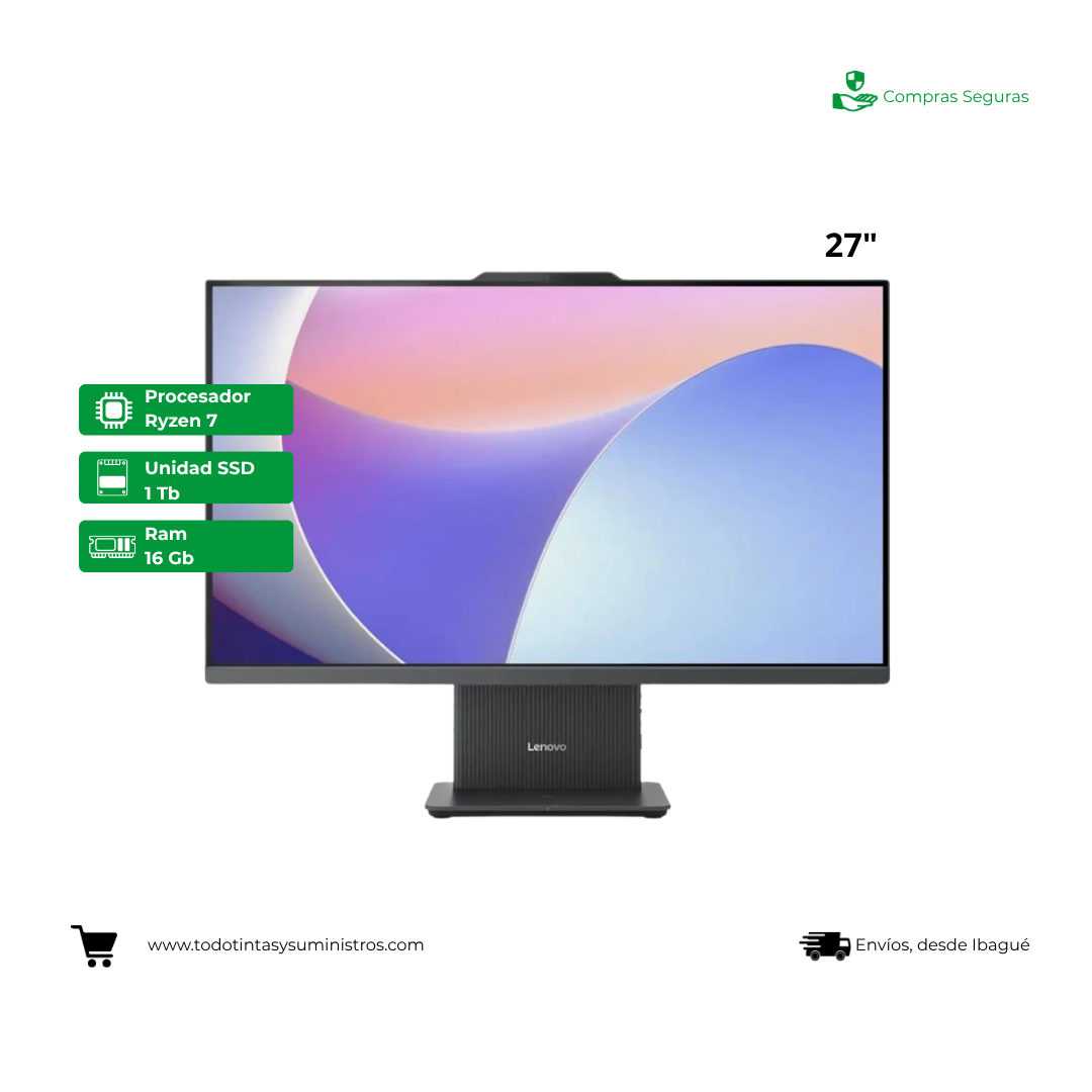 Equipo AIO Lenovo 27ARR9 Ryzen 7 Ram 16GB Ssd 1TB Led 27”