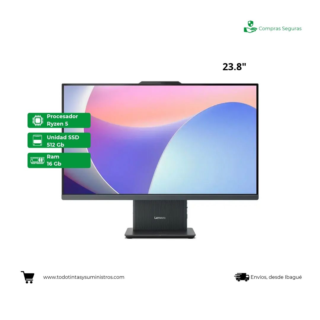 Equipo AIO Lenovo IdeaCentre 24ARR9 Ryzen™ 5-7535HS Ram 16Gb Ssd 512Gb 23.8″