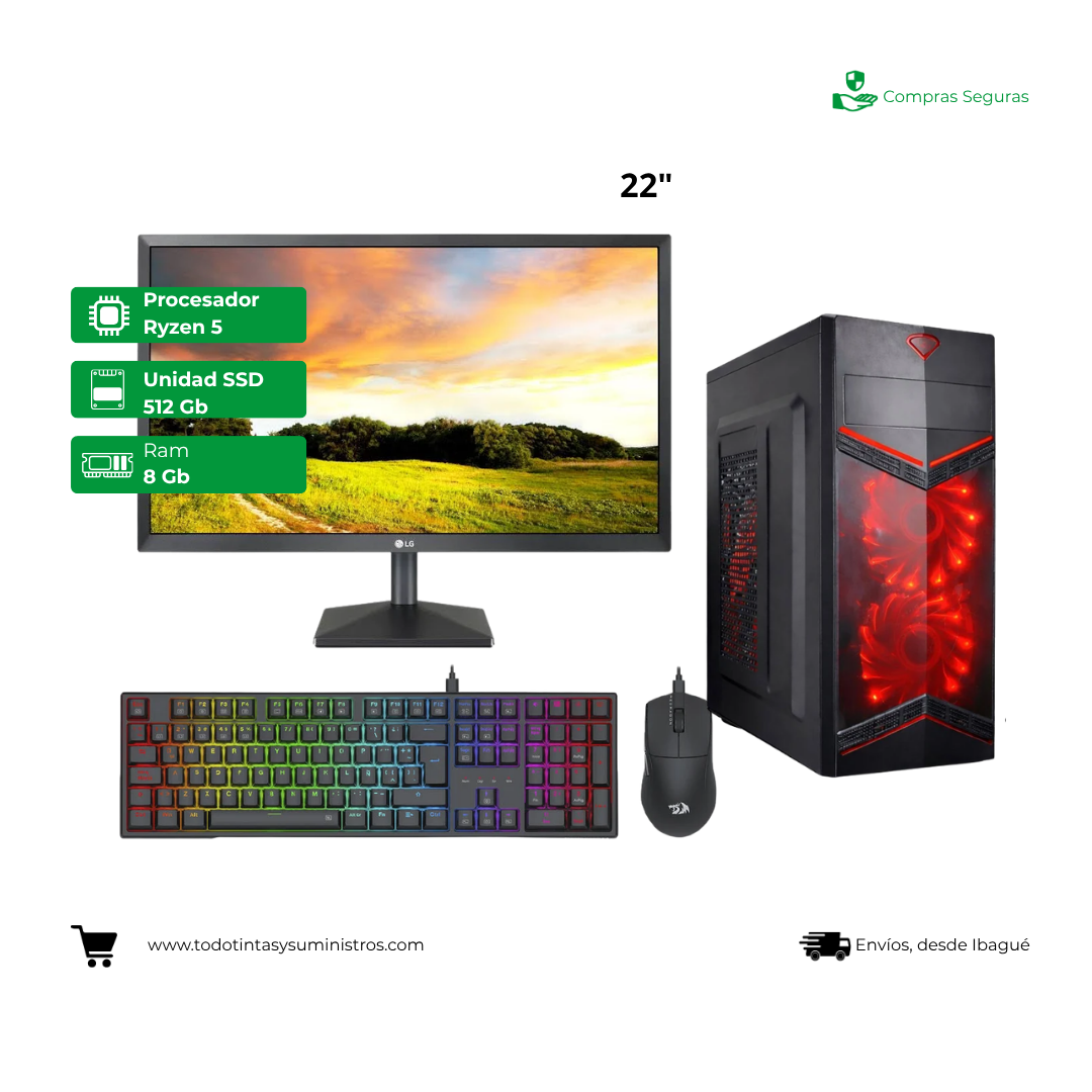 Equipo Basik PRO Ryzen 5 5600 Ram 8 GB Ssd 512 GB + Monitor LG 22"