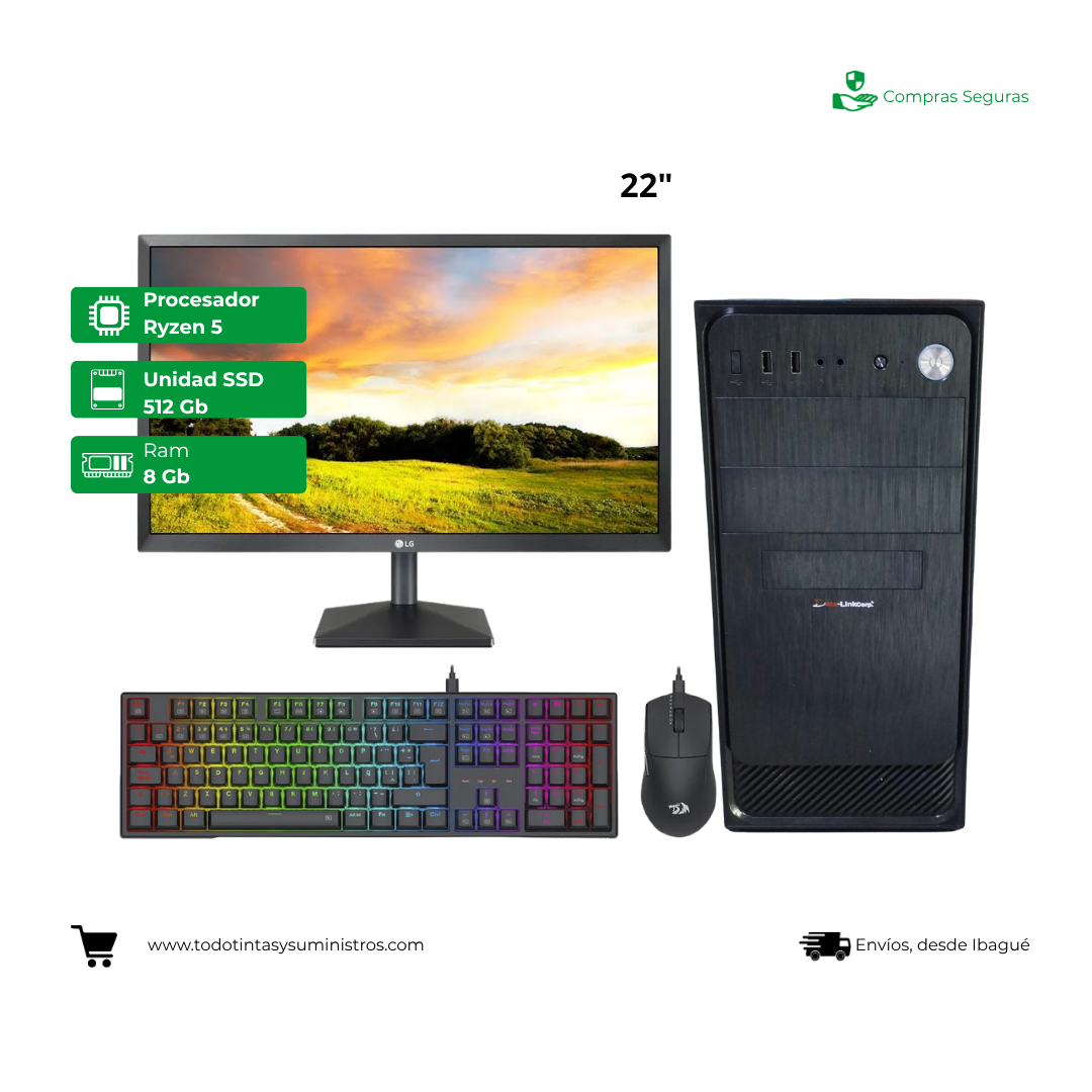 Equipo Basik PRO Ryzen 5 5600 Ram 8 GB Ssd 512 GB + Monitor LG 22" 3
