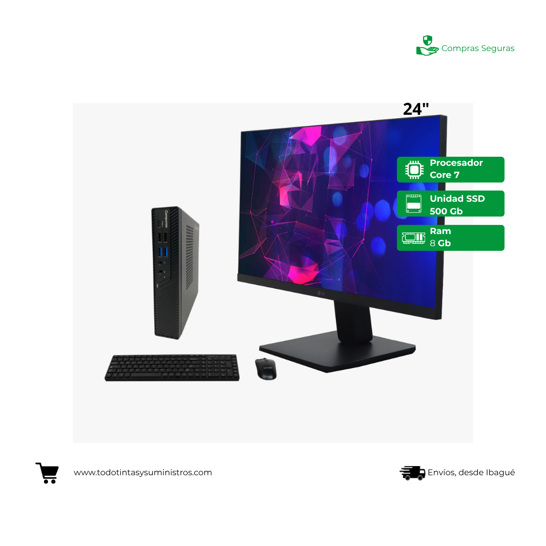 Equipo Compumax Core 7 12650H Ram 8GB Ssd 500GB LED 24" LG Mini Pc