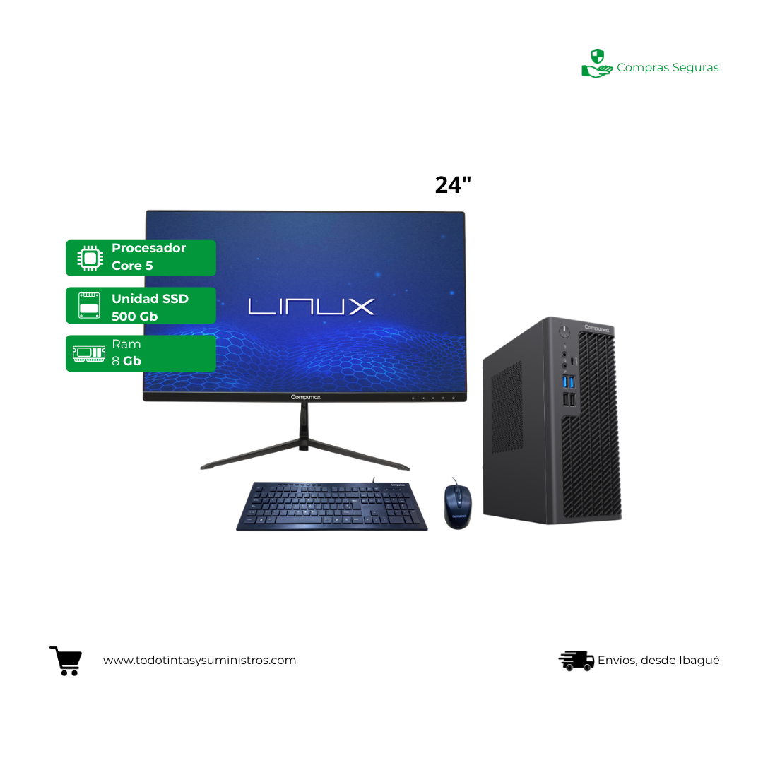 Equipo Compumax Core i5 10400T Ram 8 GB Ssd 500 GB Led 24"