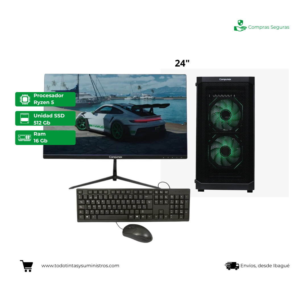 Equipo Compumax GMRS Ryzen 5 5600GT Ram 16GB Ssd 512GB Led 24"