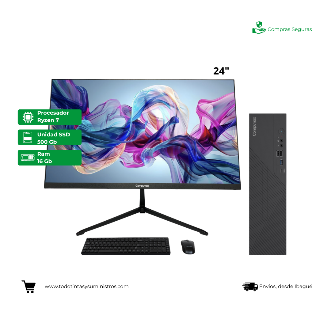 Equipo Compumax Ryzen 7 255 Ram 16 Gb Ssd 500 Gb Led 24"