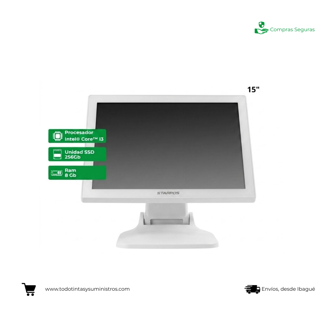 Equipo Pos AIO STAR Z150W Core I3 Ram 8Gb Ssd 256Gb 15" Blanco