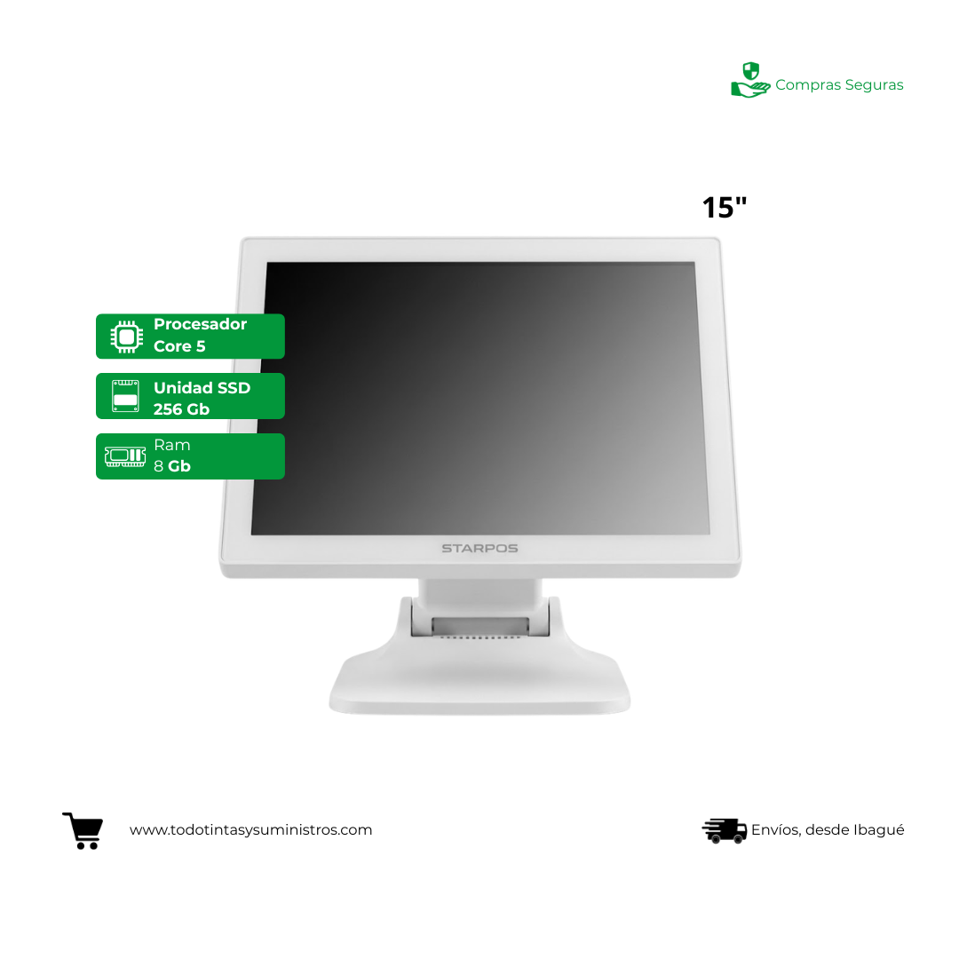 Equipo Pos AIO STAR Z150W Z156WA Core I5 Ram 8Gb Ssd 256Gb 15" Blanco