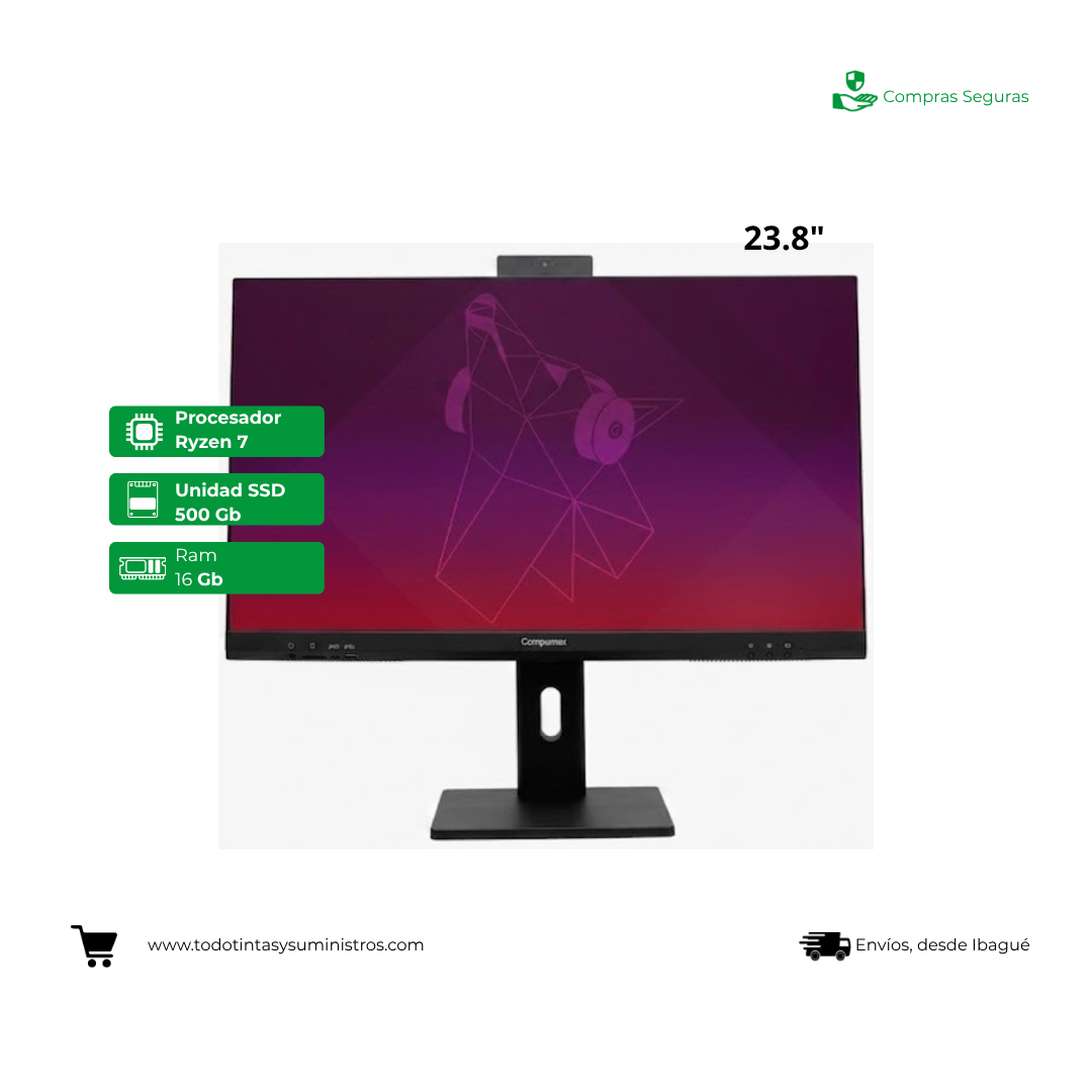 Equipo Todo en Uno Compumax Ryzen 7 8845HS Ram 16Gb Ssd 500Gb 23.8"