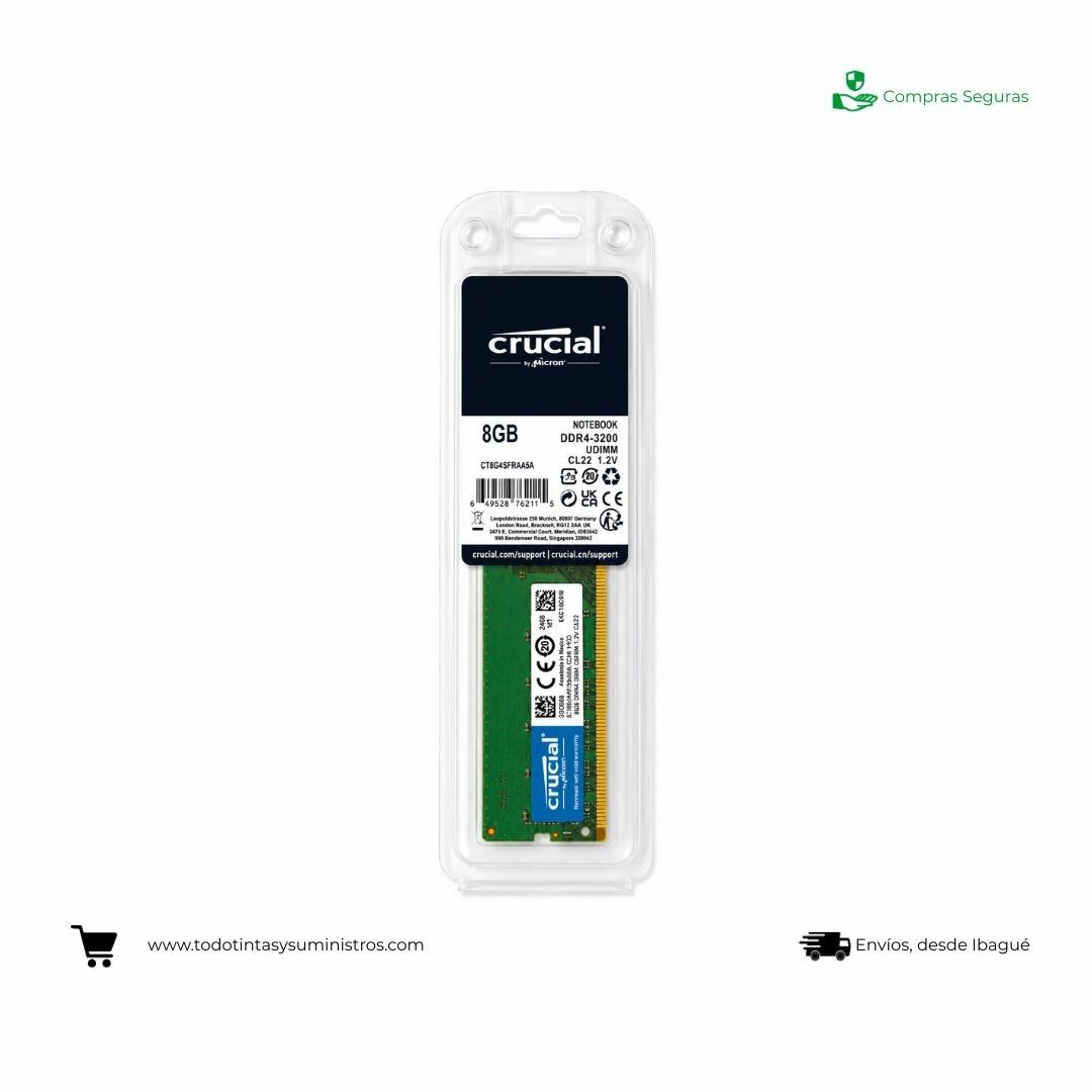 Memoria DDR4 Crucial 8GB 3200MHz para PC