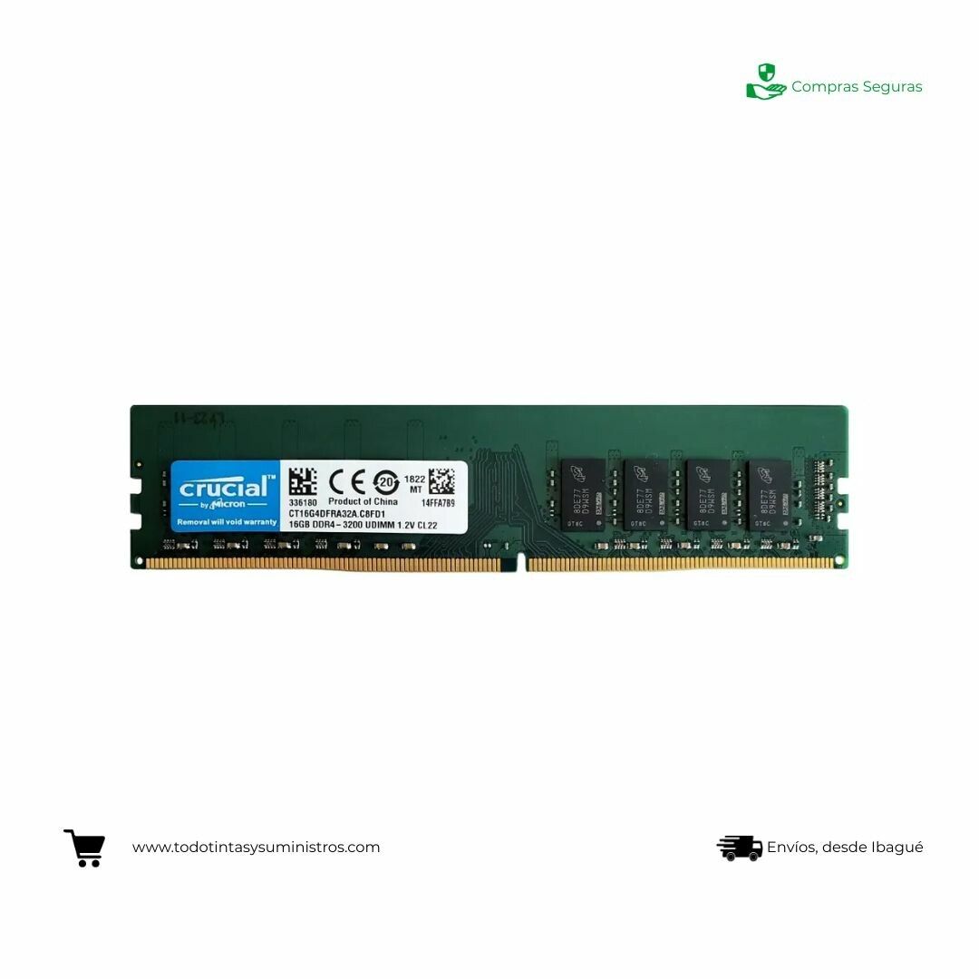 Memoria DDR4 Crucial 16GB 3200MHz para PC