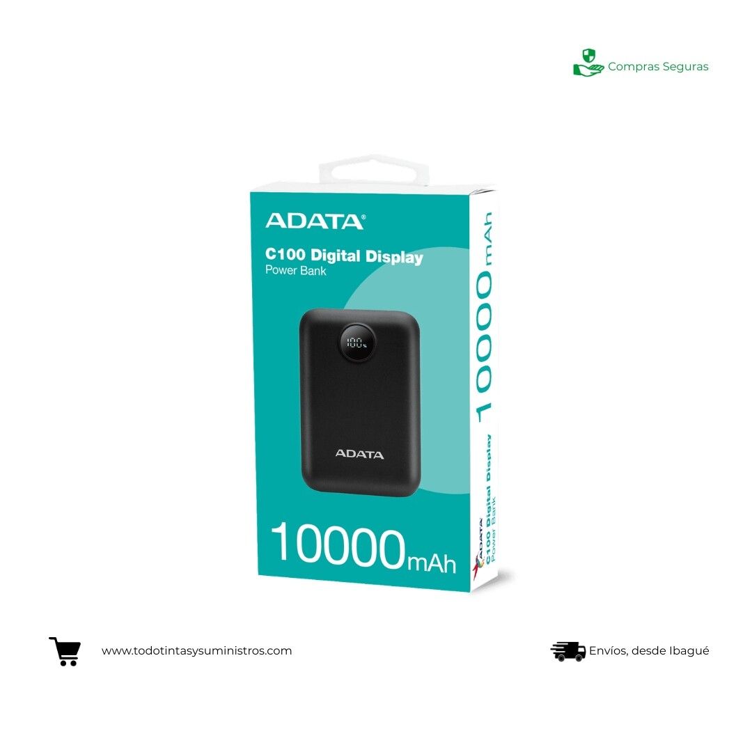 Power Bank Adata C100 con Pantalla Digital USB-C Negra (10.000 Mah)