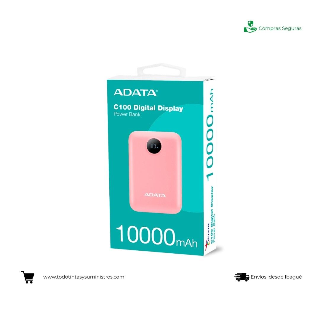Power Bank Adata C100 con Pantalla Digital USB-C Rosa (10.000 Mah)