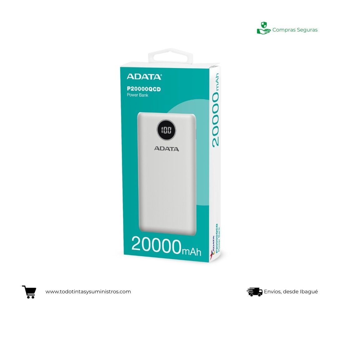 Batería Recargable ADATA P20000QCD Mah Blanca