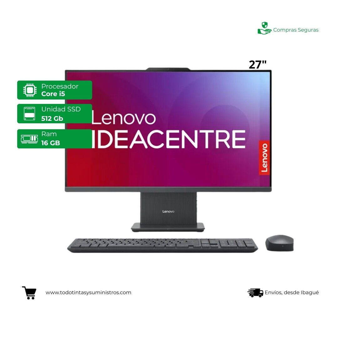 Todo en uno Lenovo Core i5 IdeaCentre 27IRH9 - 27" Ssd 512GB Ram 16GB + Soporte de monitor tipo Clip
