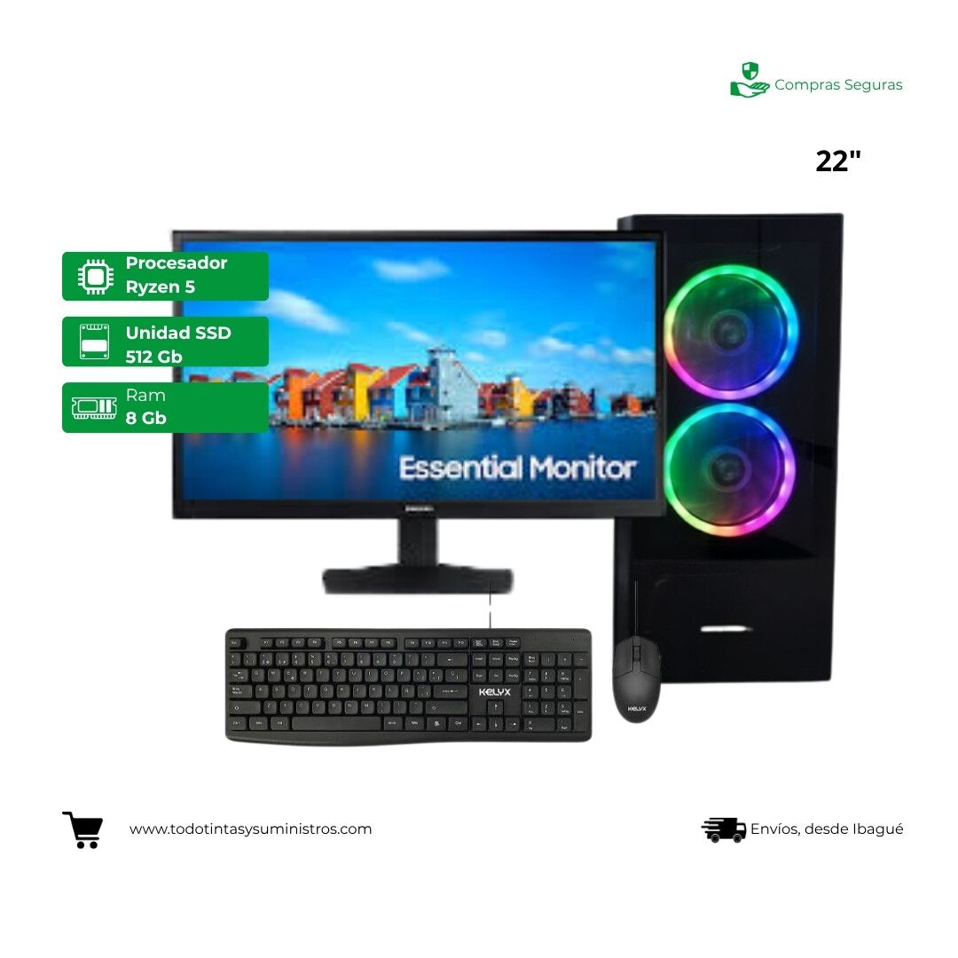 Computador Titán Ryzen 5 Ram 8gb Ssd 512gb Rtx 3050 6gb Monitor 22"