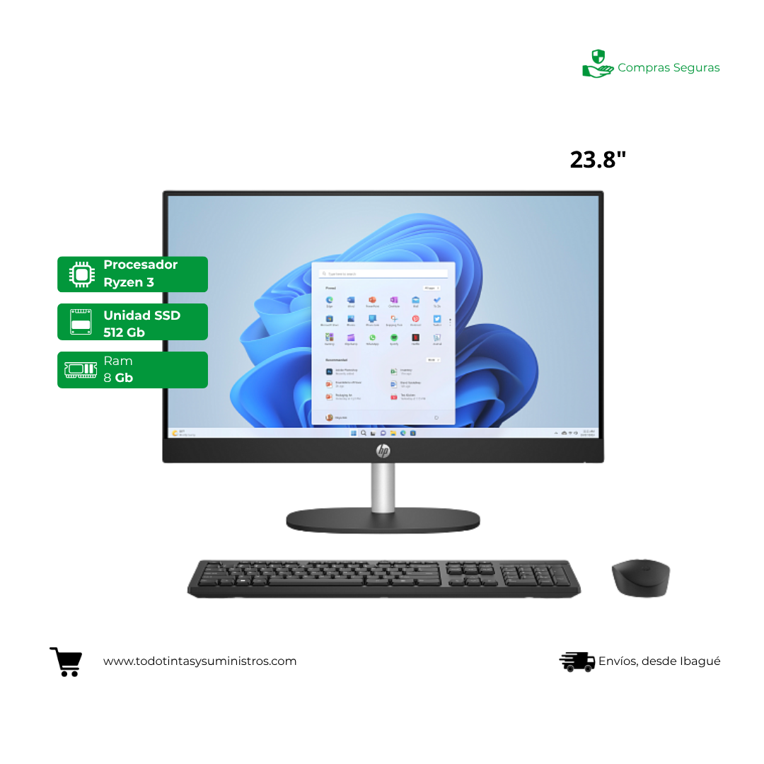 Equipo Aio HP Ryzen 3 CR0234LA Ram 8Gb Ssd 512Gb 23.8"