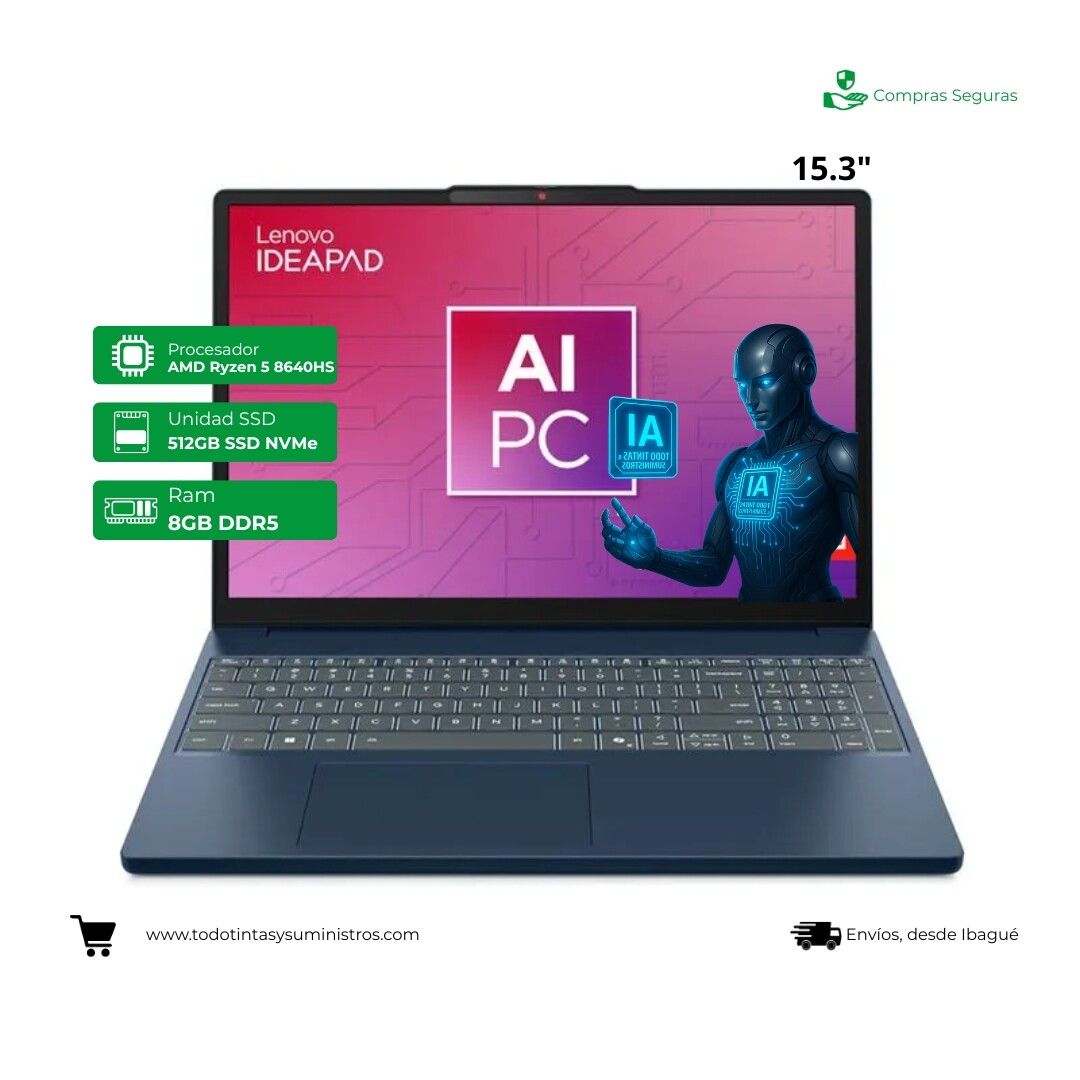 Portátil Lenovo Ideapad slim 3 15AHP10 Ryzen 5 8640Hs Ram 8Gb Ssd 512Gb 15.3"