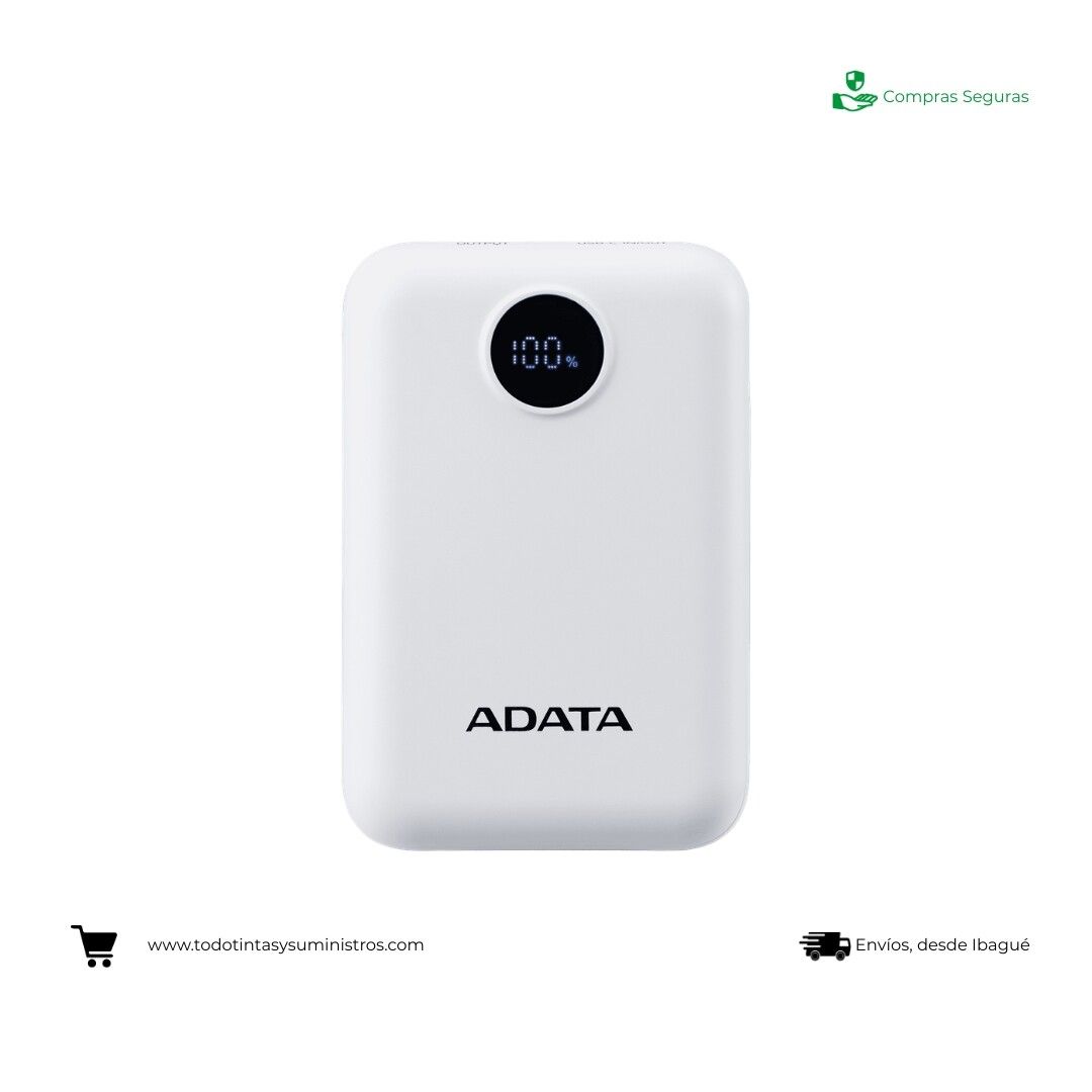 Power Bank Adata C100 con Pantalla Digital USB-C Blanco(10.000 Mah)