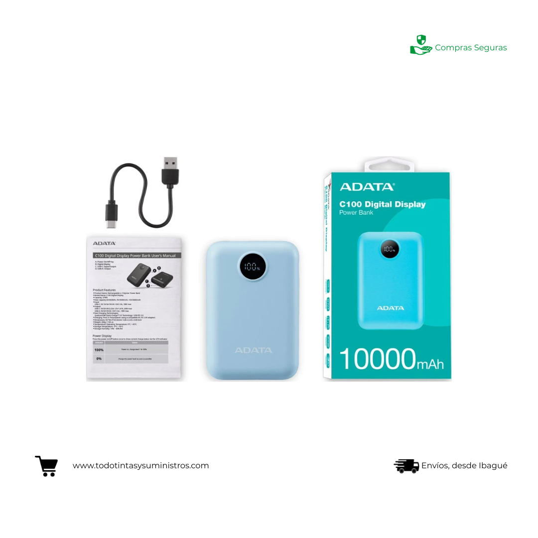 Power Bank Adata C100 con Pantalla Digital USB-C Azul (10.000 Mah) 2
