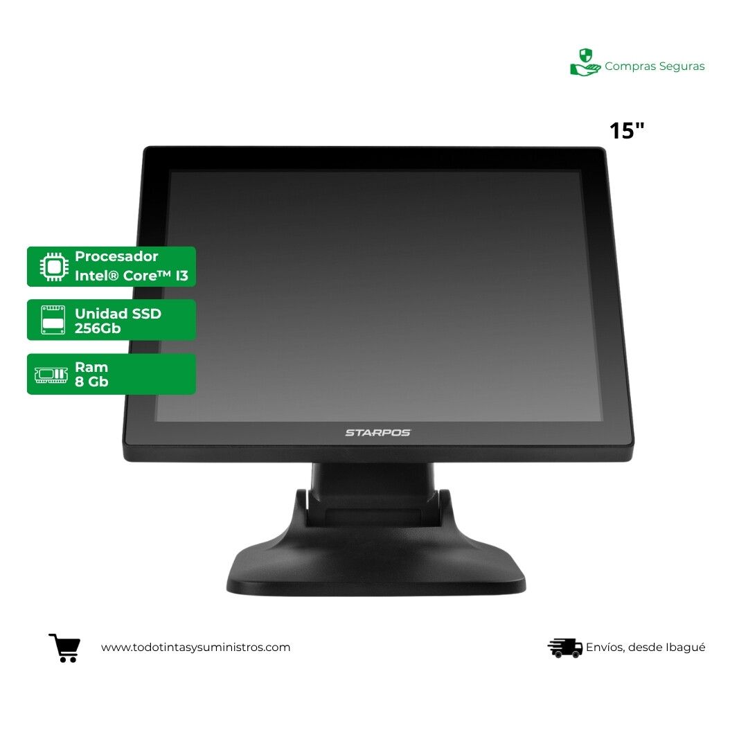 Equipo Pos AIO STAR Z150W Core I3 Ram 8Gb Ssd 256Gb 15" Negro