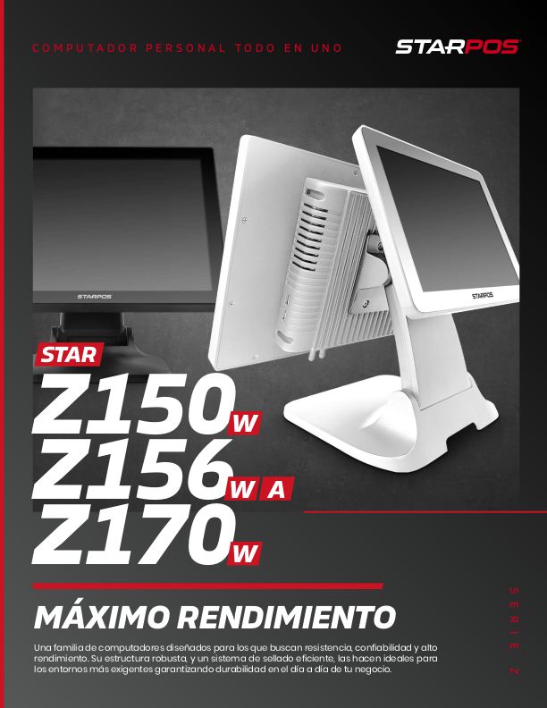 Equipo Pos AIO STAR Z150W CELERON N5095 Ram 8Gb Ssd 256Gb 15" Negro 5