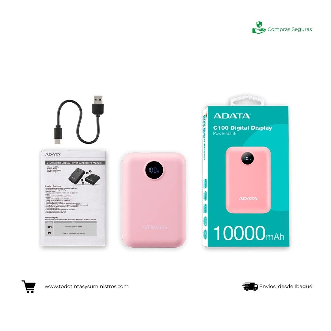 Power Bank Adata C100 con Pantalla Digital USB-C Rosa (10.000 Mah) 4