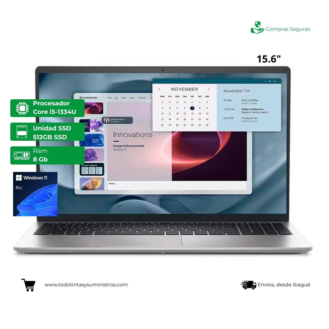 Portátil Dell Pro 15 ESS PV15250 Core I5-1334U Ram 8GB Ssd 512GB Windows 11 Pro 15.6"