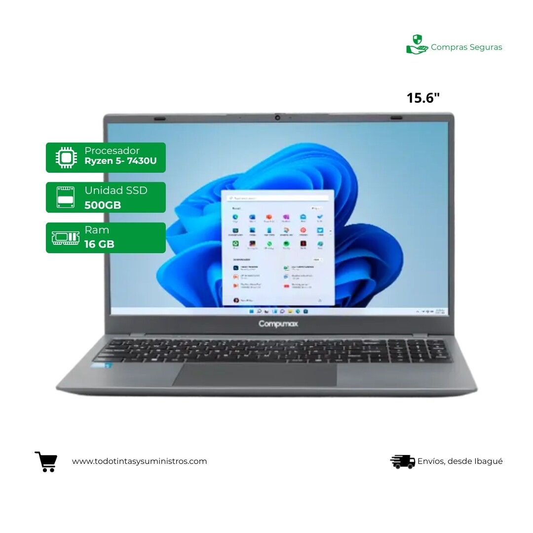 Portátil Compumax Onix Ryzen 5 7430U Ram 16Gb Ssd 500Gb 15.6"