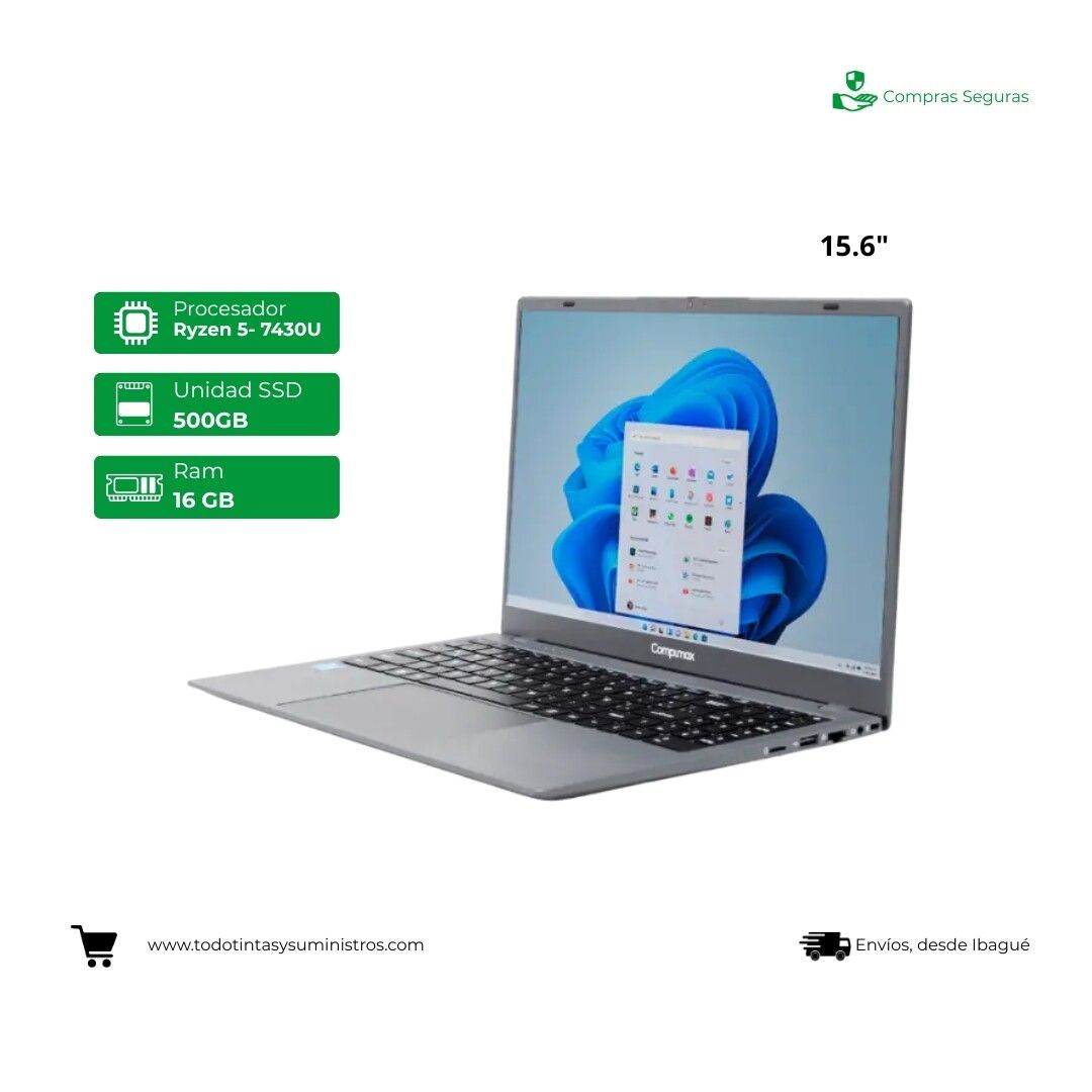 Portátil Compumax Onix Ryzen 5 7430U Ram 16Gb Ssd 500Gb 15.6" 2