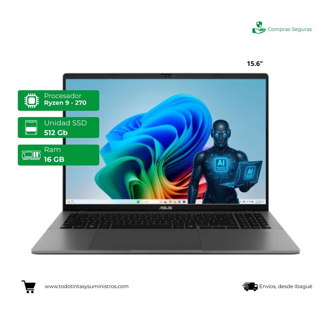Portatil Asus M3607HA Ryzen 9 270 Ram 16GB Ddr5 Ssd 512GB Wifi 6 15.6"