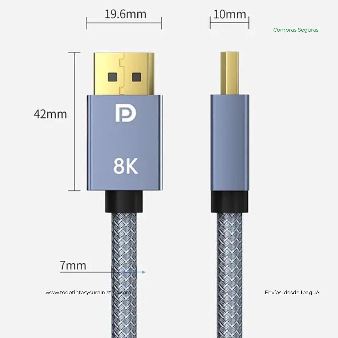 Cable Displayport A Displayport Versión 1.4 8k 3Mtrs 3