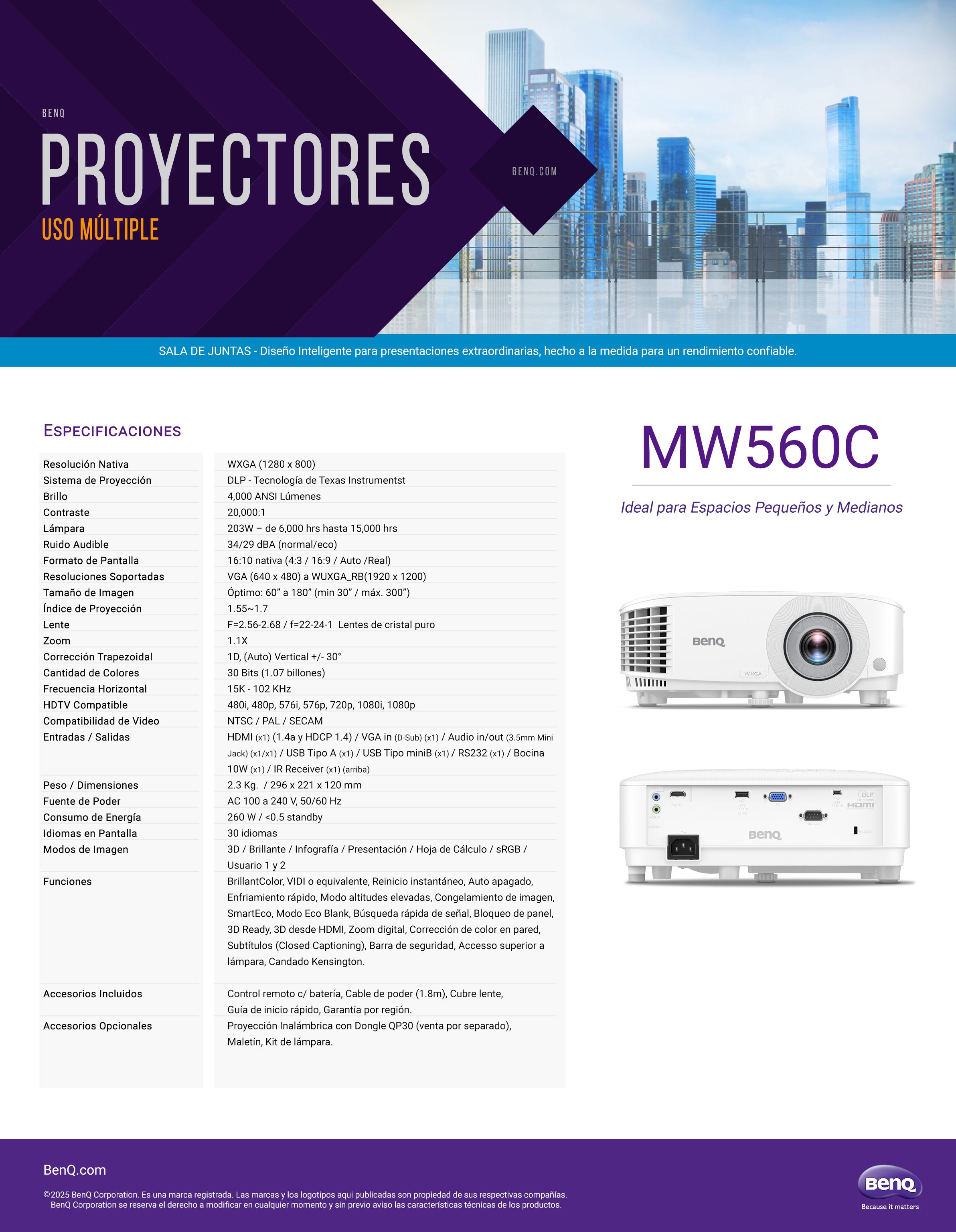 Video Proyector BenQ MW560C – 4000 Lúmenes WXGA 3