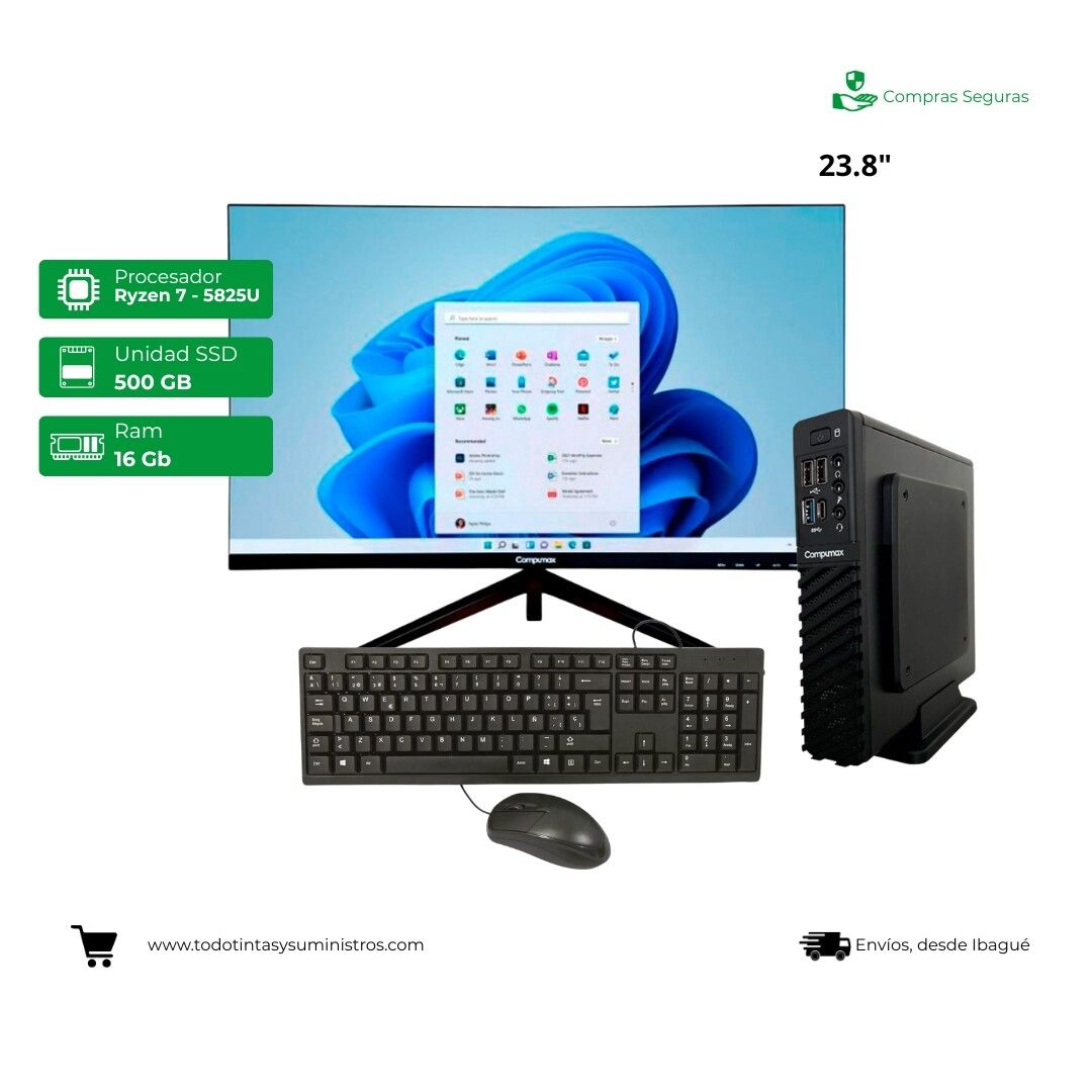 Computador Compumax Ryzen 7 5825U Ram 16Gb Ssd 500Gb 23.8" Torre mini
