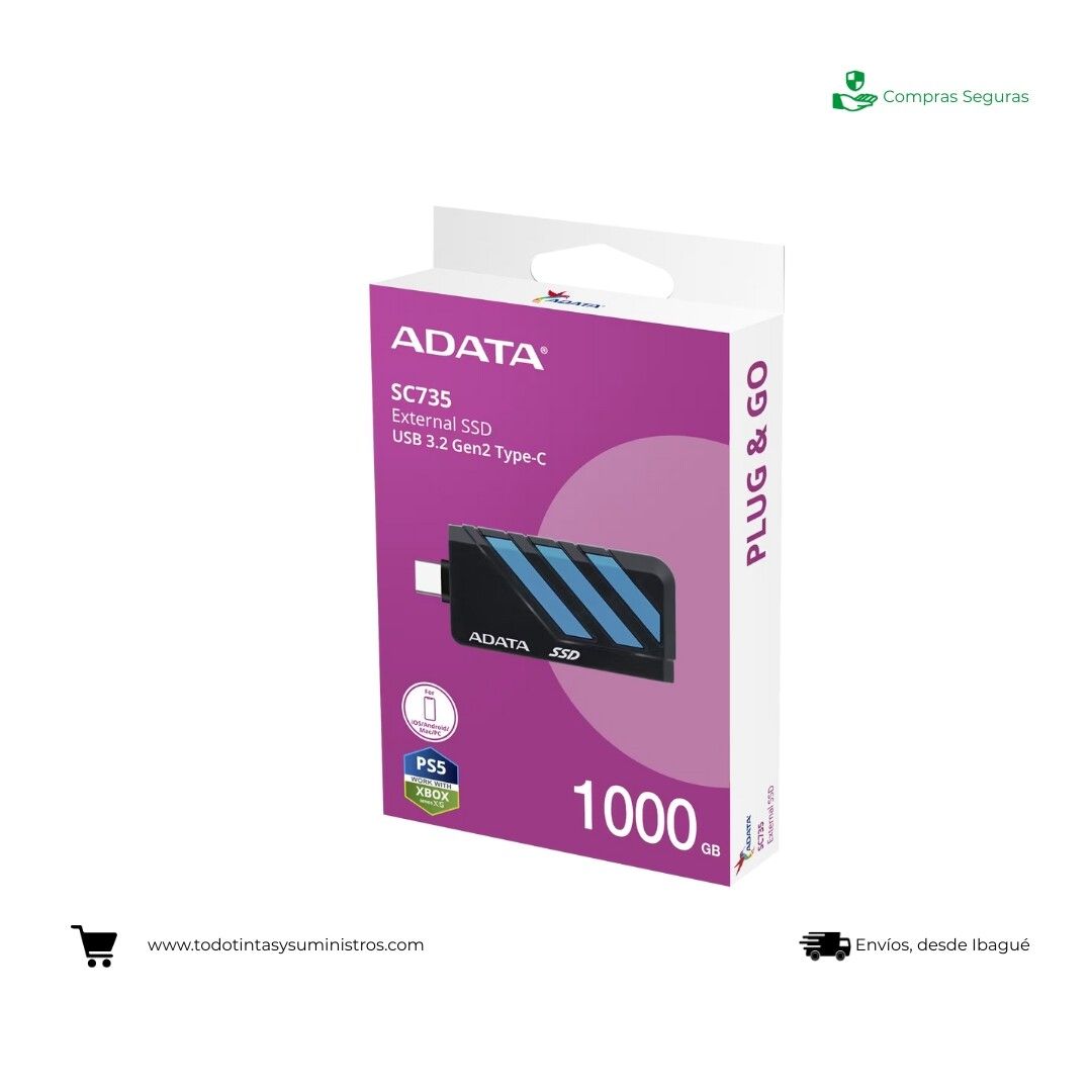 Unidad de estado solido externo adata SC735 1TB tipo C gris 4
