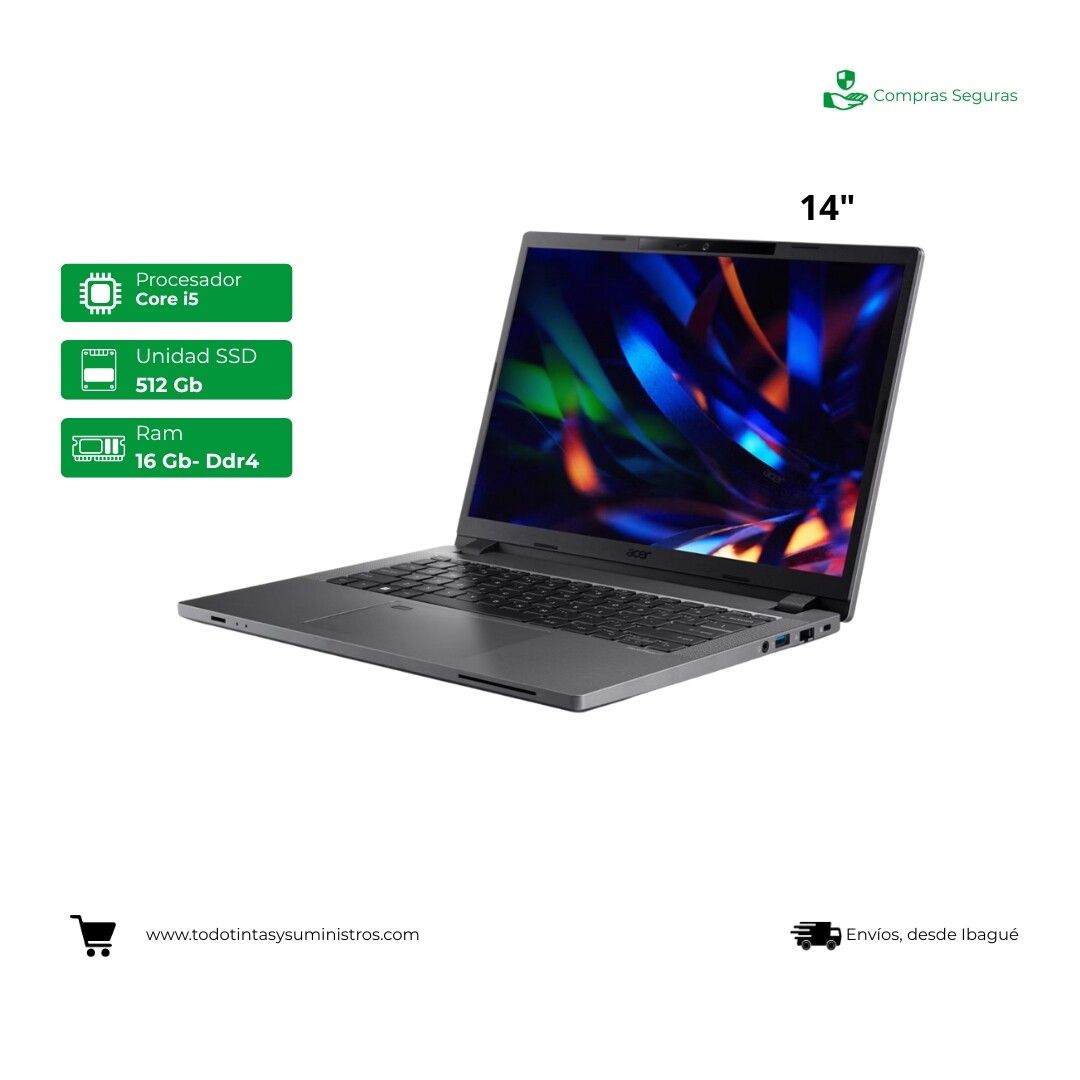 Portátil Acer TravelMate P2 14” Core i5 Ram 16GB Ssd 512GB Incluye Morral 4