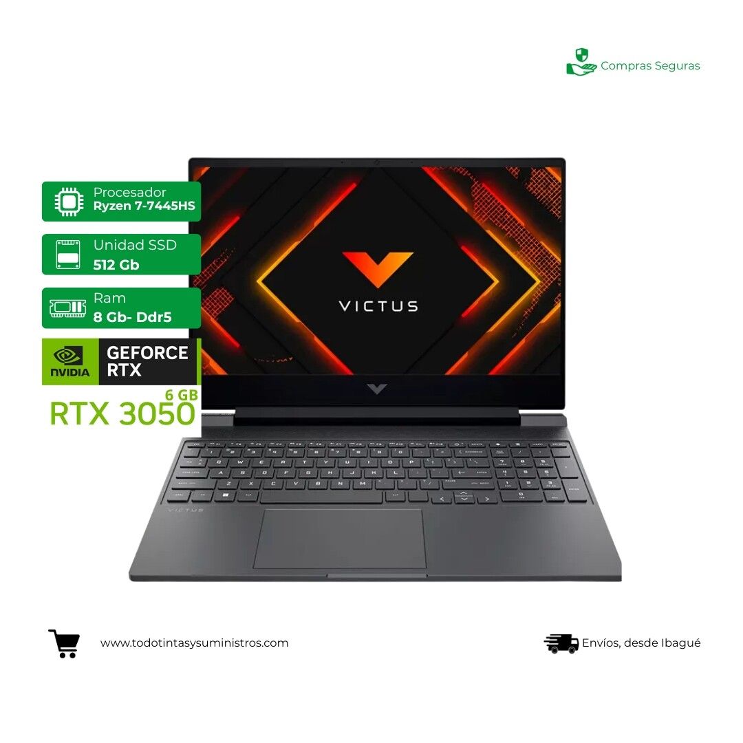 Portátil Hp Victus 15-fb3019la Ryzen 7 Ram 8Gb Ssd 512Gb Tv Rtx 3050 de 6Gb 15.6" - Licencia Kaspersky