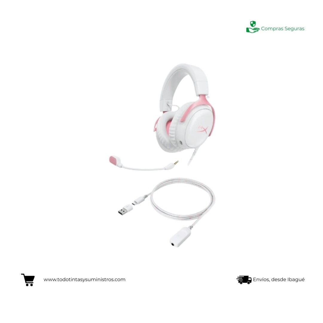 Diadema Gaming HyperX Cloud III Blanco-Rosa 2