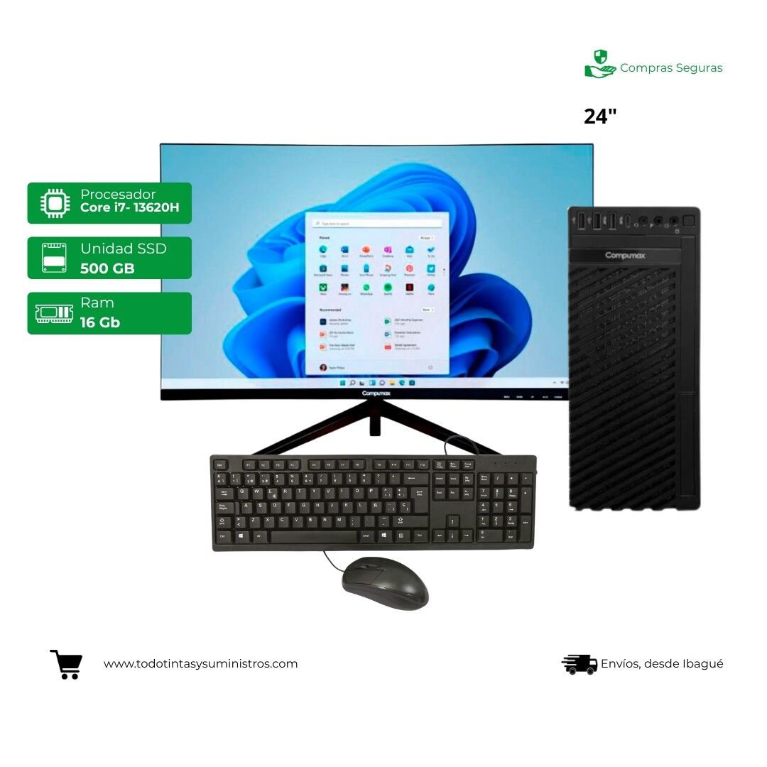 Computador de Escritorio Compumax Core i7- 13620H  Ram 16GB Ssd 500GB 24"