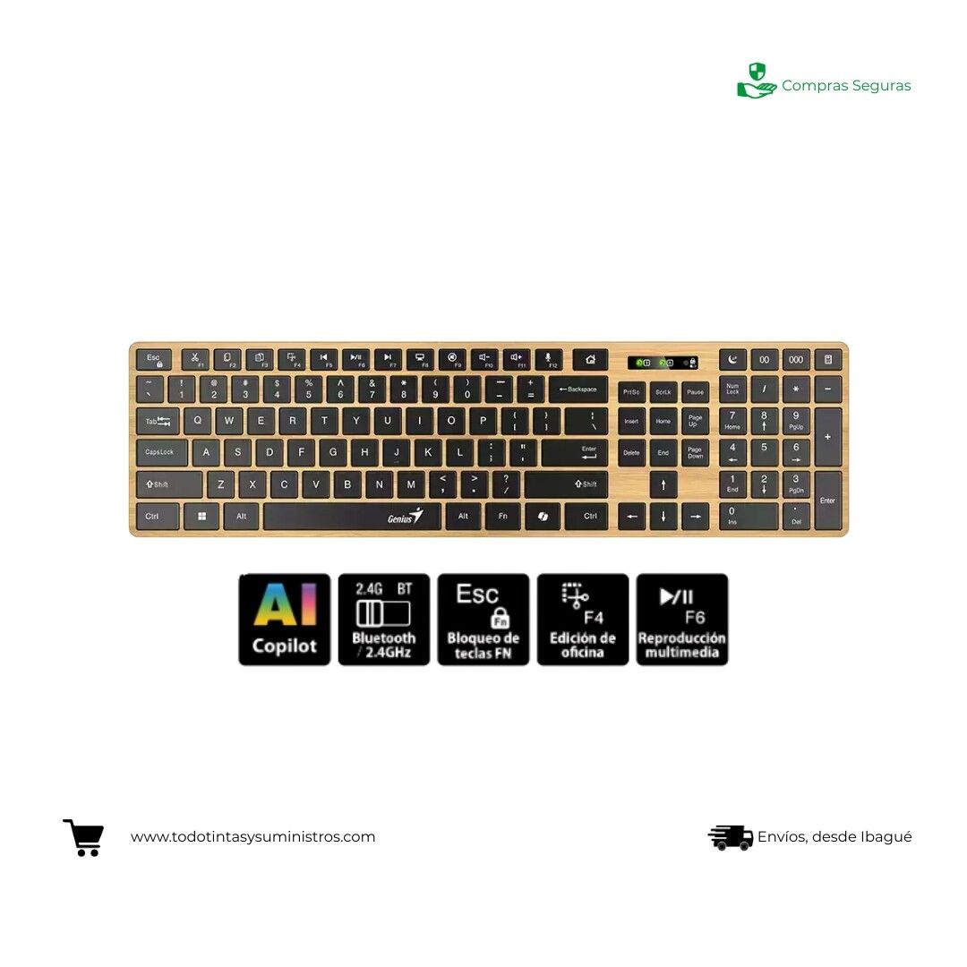 Teclado Genius Slim 7250BT Pino Madera - Bluetooth