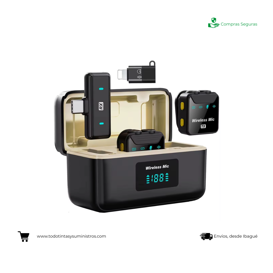 Micrófono solapa Sx23 2-en-1 con Estuche de Carga