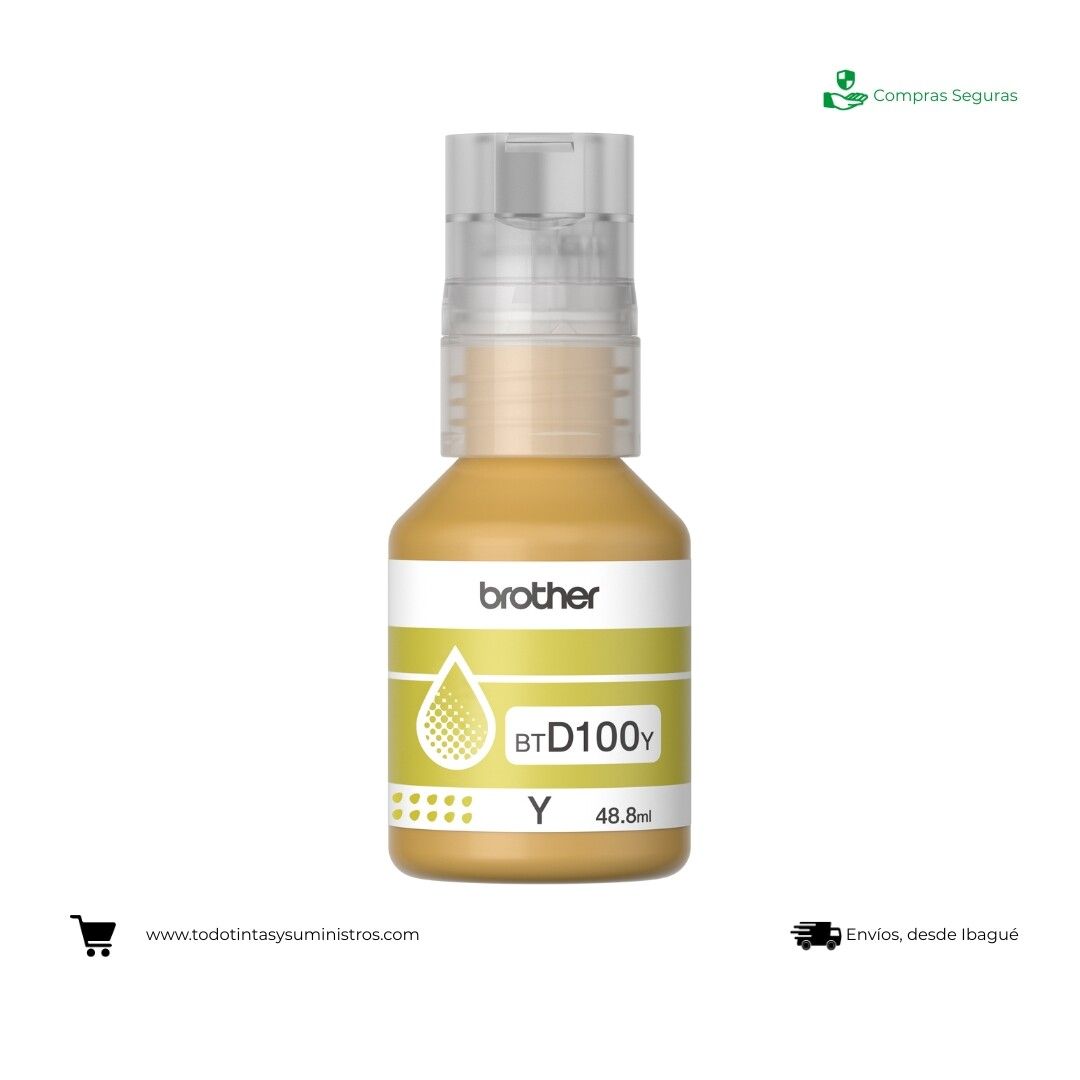 Botella de Tinta Brother BTD100 Amarillo Original 2
