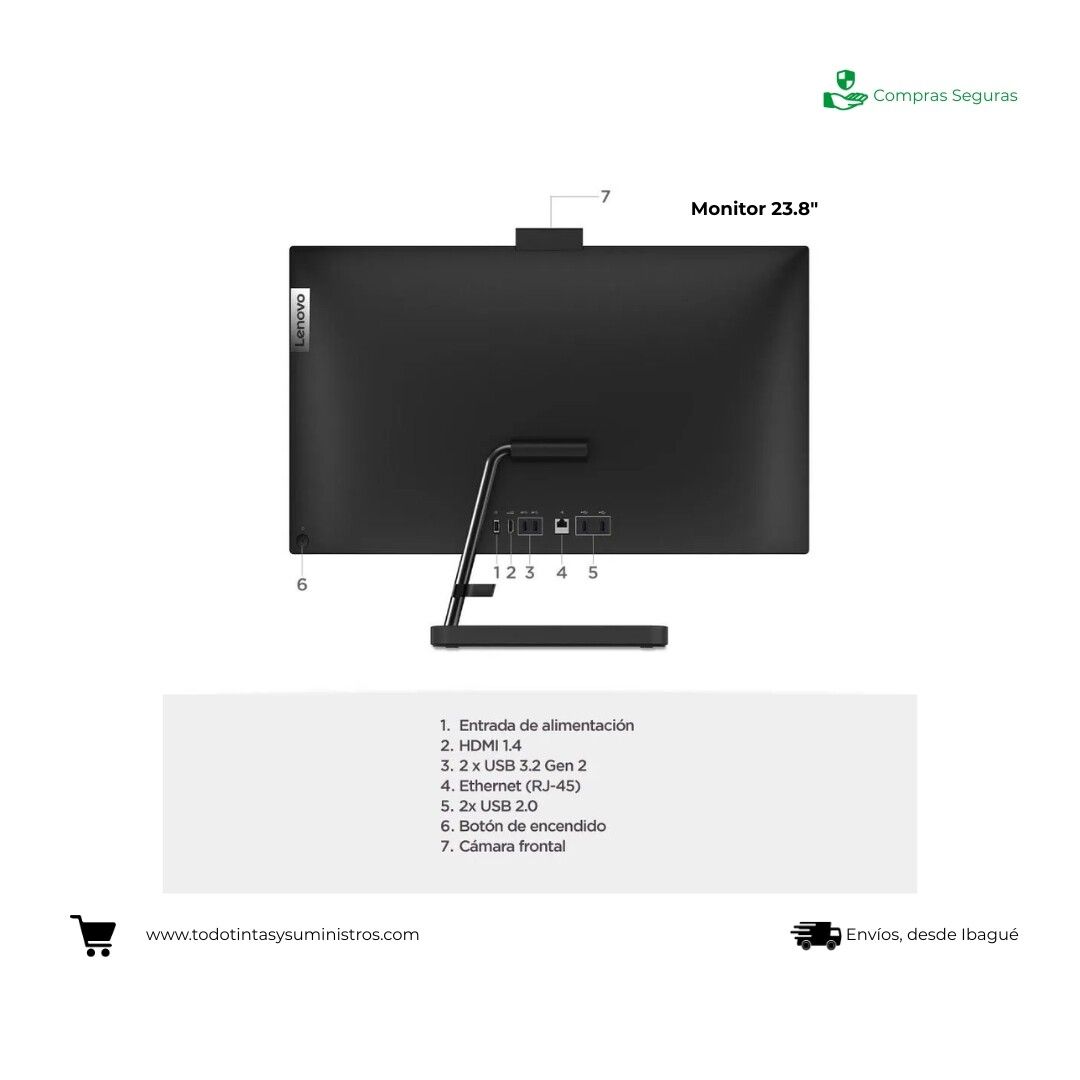 Todo en uno Lenovo  Ryzen 7 IdeaCentre 3 24ALC6 - 23.8" SSD 512 GB RAM 8 GB 2