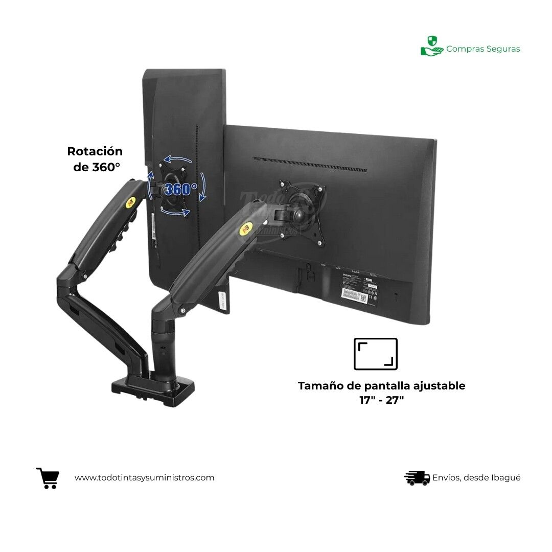 Soporte Doble  Ergonómico para Monitor 17'' a 27" NB F160 North Bayou 2