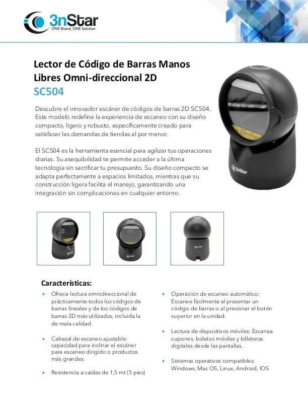 Lector de codigo de barras SC504 3nstar 2D omni-direccional 4
