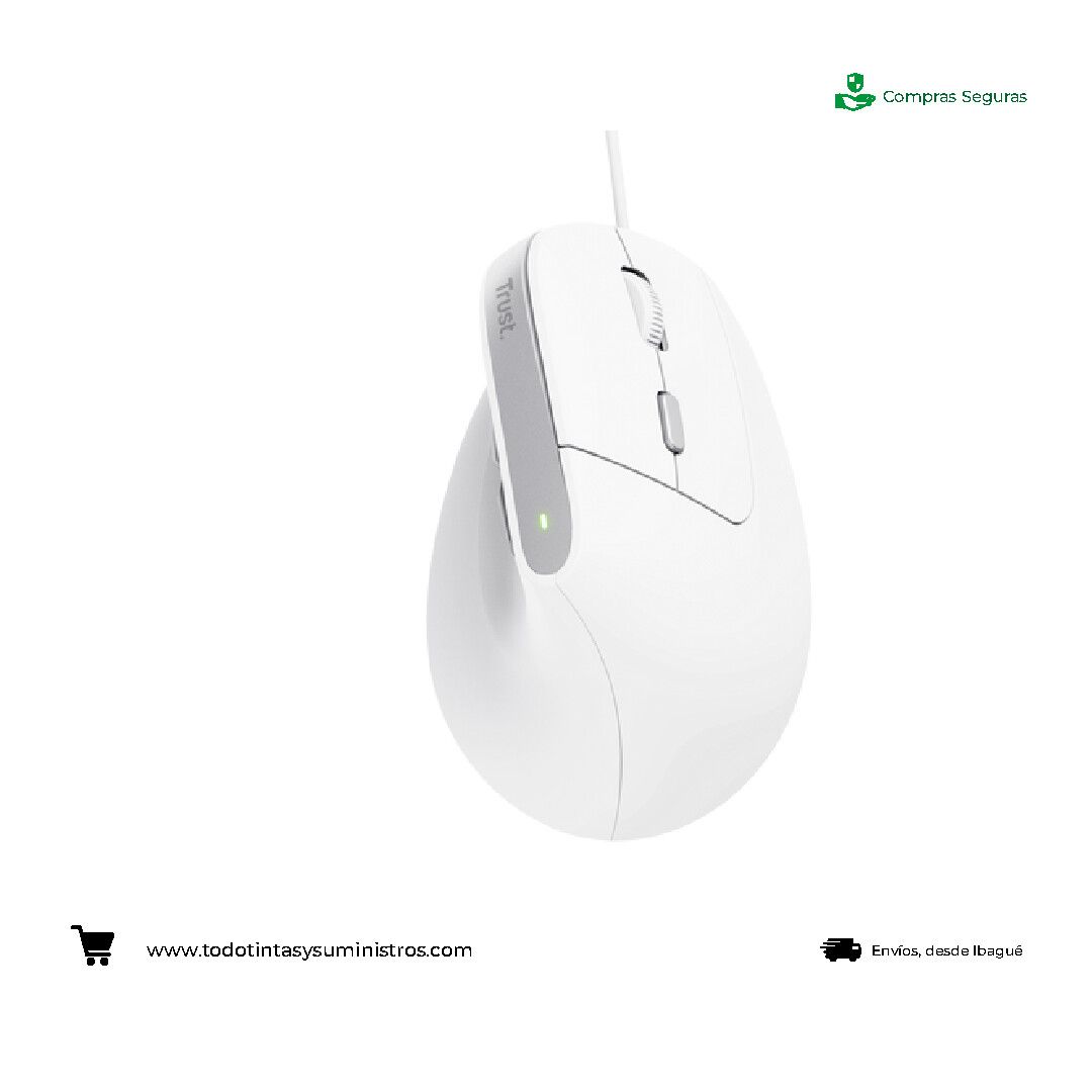 Mouse vertical trust bayo II blanco alámbrico 2