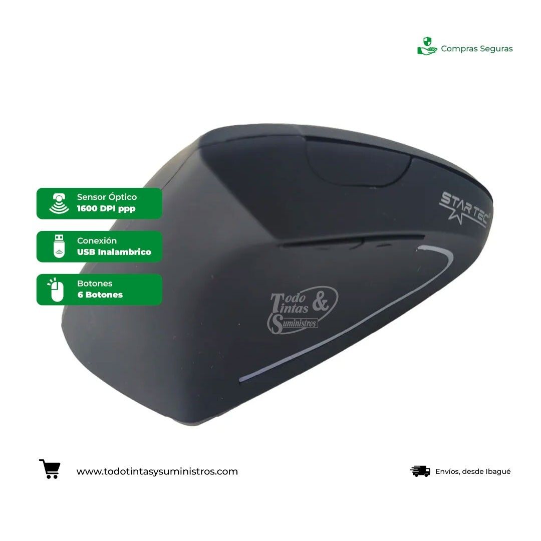 Mouse vertical Star Tec ST-VZU-1 para zurdos Inalambrico Negro 2