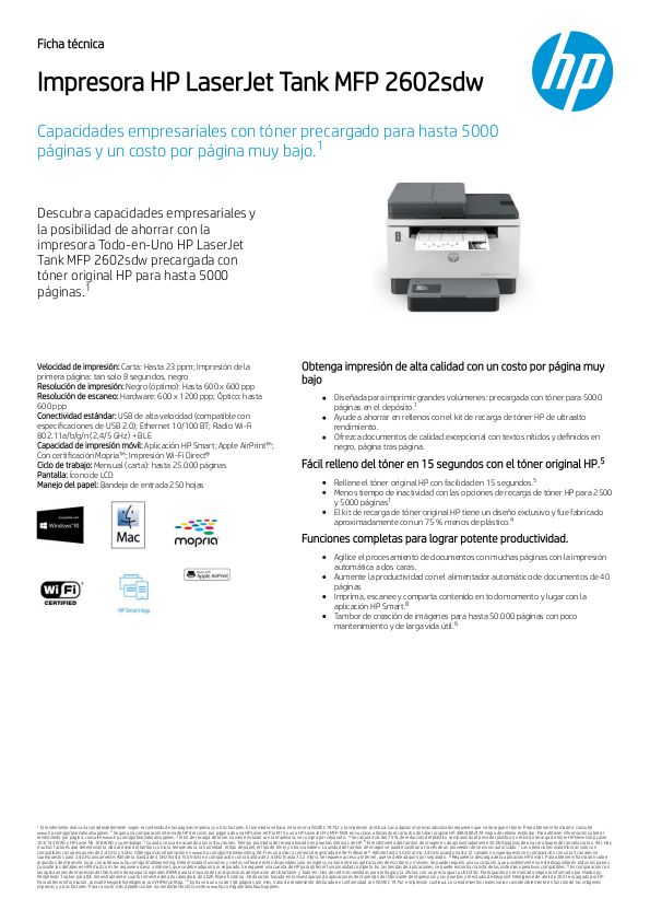 Impresora Multifuncional HP LaserJet Tank MFP 2602sdw 3