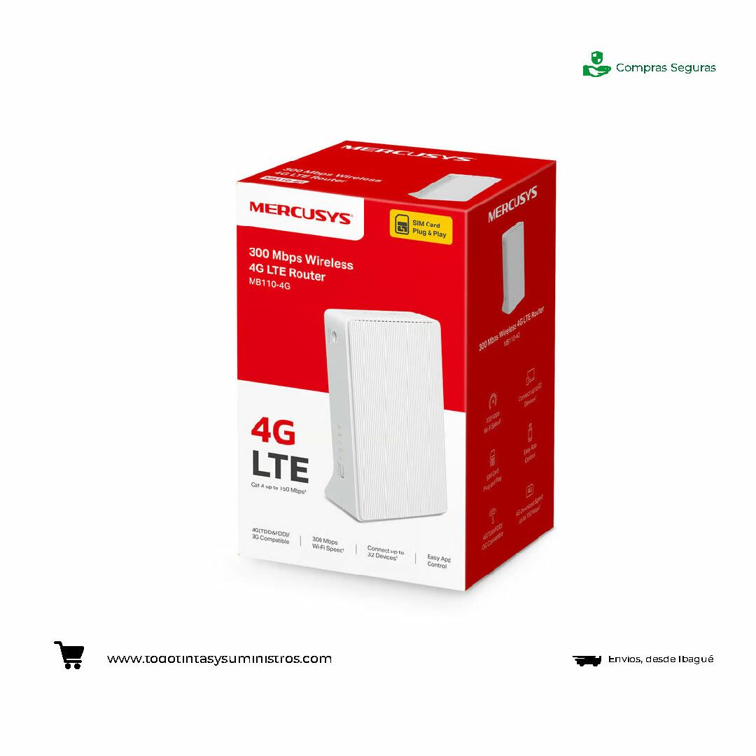Router Mercusys MB110-4G Inalámbrico de 300 Mbps