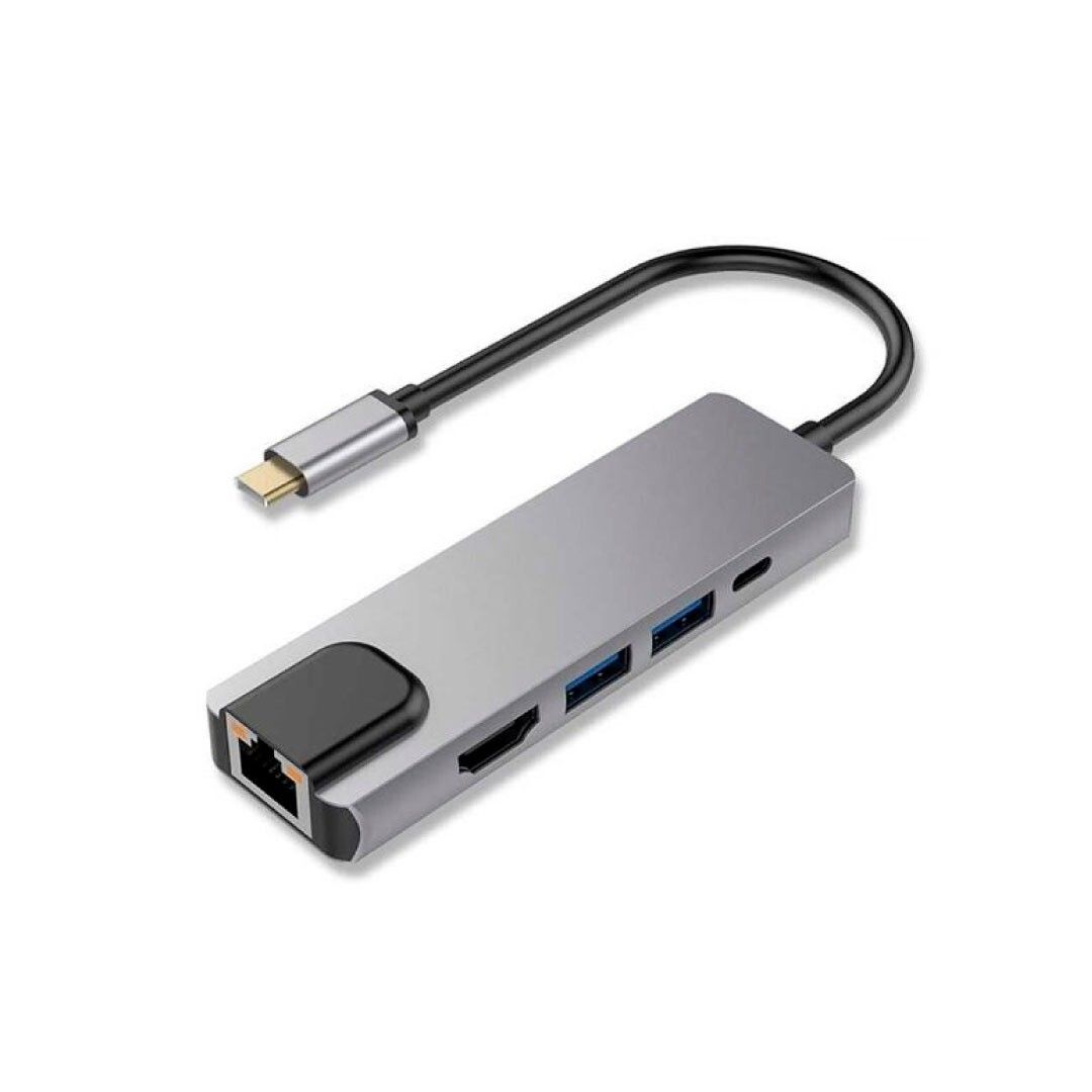Convertidor 5 en 1 Tipo C a HDMI + Rj45 Gigabit